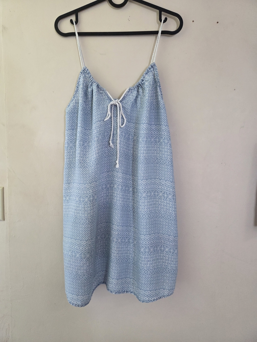 aerie Light Blue Printed Tie-Neck Sundress